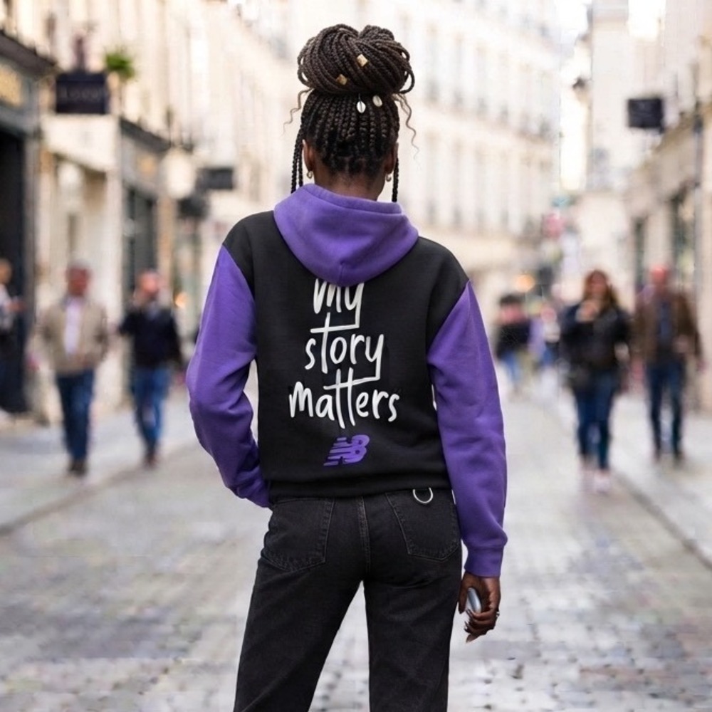 NWT New Balance My Story Matters Hoodie Black Purple Honoring Black History S